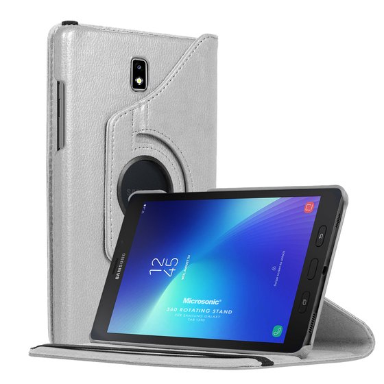 Microsonic  Samsung Galaxy Tab Active2 T390 Kılıf 360 Rotating Stand Deri Gümüş