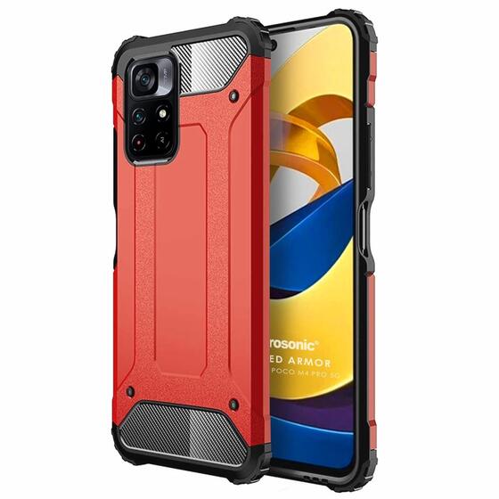 Microsonic Xiaomi Redmi Note 11T Kılıf Rugged Armor Kırmızı