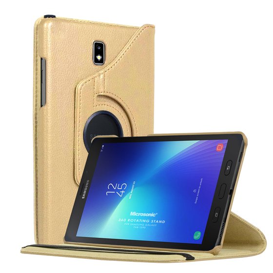 Microsonic  Samsung Galaxy Tab Active2 T390 Kılıf 360 Rotating Stand Deri Gold