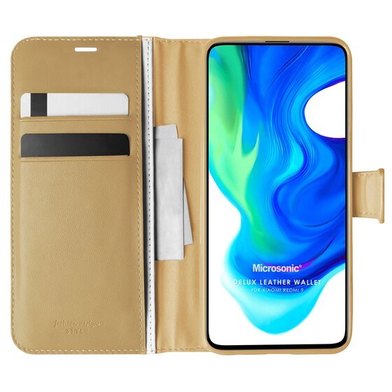 Microsonic Xiaomi Redmi 9 Kılıf Delux Leather Wallet Gold