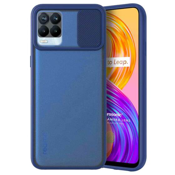 Microsonic Realme 8 Pro Kılıf Slide Camera Lens Protection Lacivert