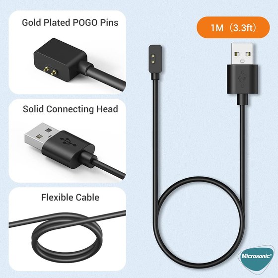 Microsonic Xiaomi Poco Watch Manyetik USB Şarj Kablosu Siyah