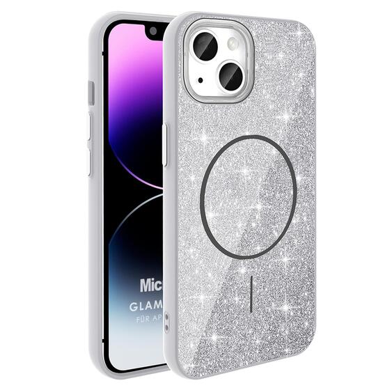 Microsonic Apple iPhone 13 Kılıf GlamGrip Luxe Gümüş
