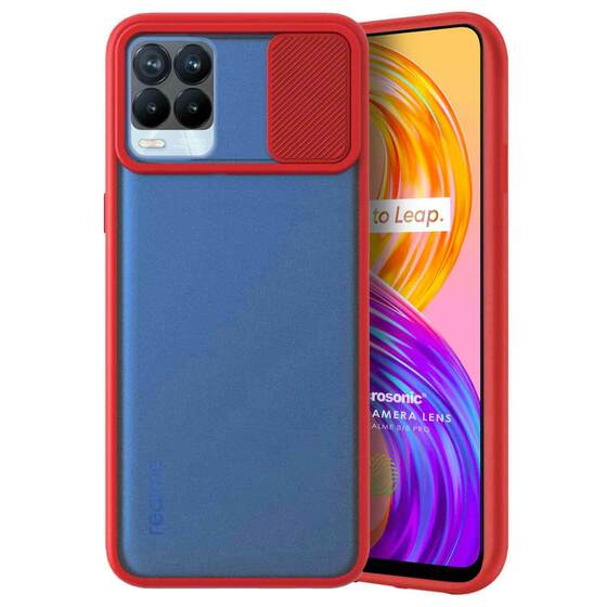 Microsonic Realme 8 Pro Kılıf Slide Camera Lens Protection Kırmızı