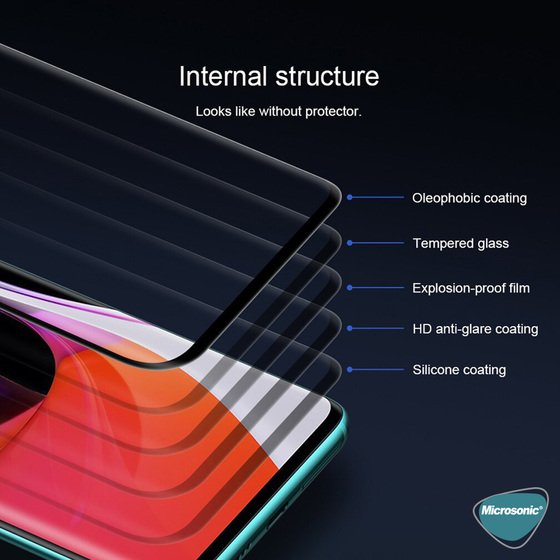 Microsonic Xiaomi Mi 10 Tam Kaplayan Temperli Cam Ekran Koruyucu Siyah