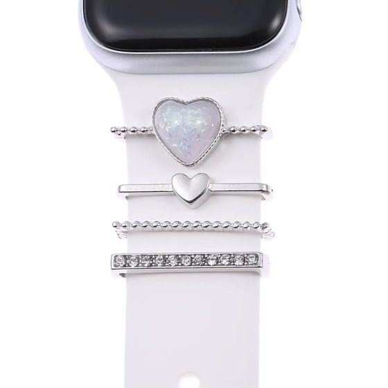 Microsonic Apple Watch 7 41mm Kordon Süsü Charm İnci Kalp Gümüş