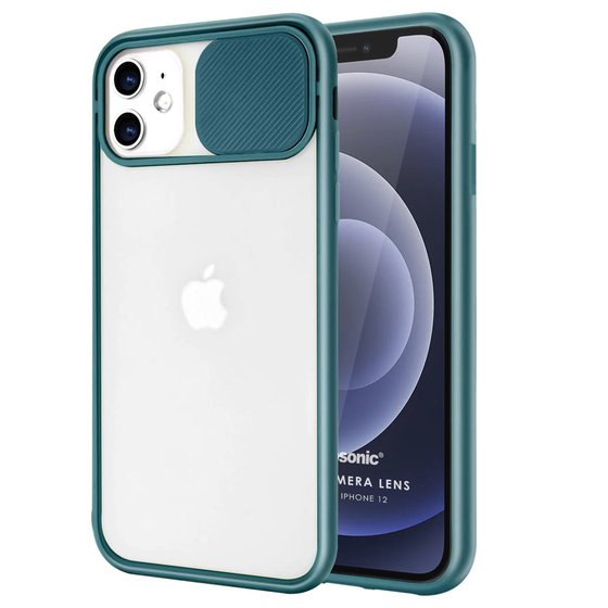 Microsonic Apple iPhone 12 Kılıf Slide Camera Lens Protection Koyu Yeşil