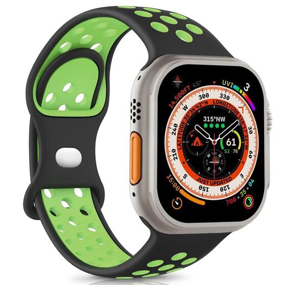 Microsonic Apple Watch Series 10 46mm Kordon Rainbow Band Siyah Yeşil