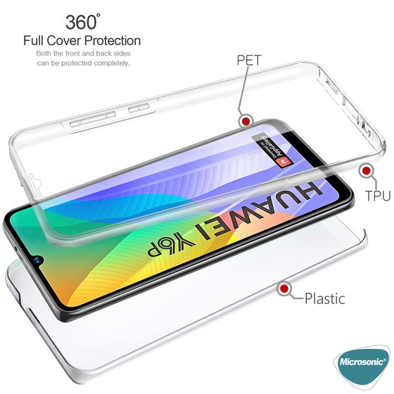 Microsonic Huawei Y6P Kılıf 6 Tarafı Tam Full Koruma 360 Clear Soft Şeffaf