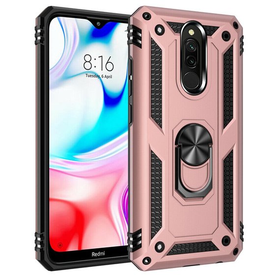 Microsonic Xiaomi Redmi 8 Kılıf Military Ring Holder Rose Gold