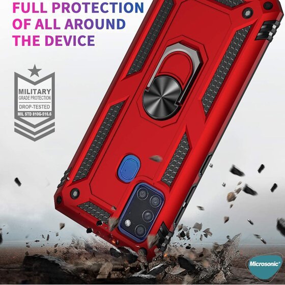 Microsonic Samsung Galaxy A21s Kılıf Military Ring Holder Siyah