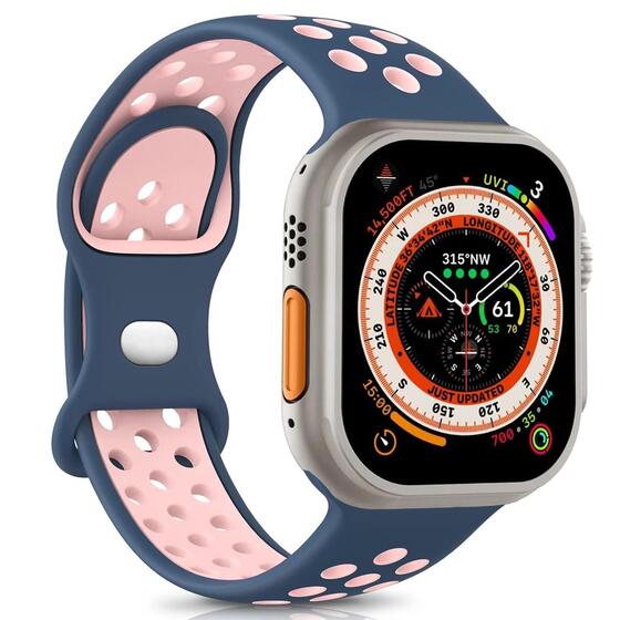 Microsonic Apple Watch Series 10 46mm Kordon Rainbow Band Lacivert Pembe