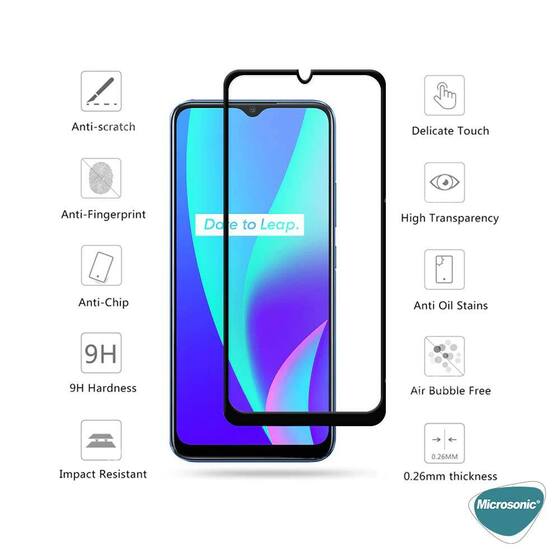 Microsonic Realme C15 Tam Kaplayan Temperli Cam Ekran Koruyucu Siyah