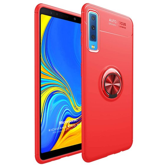 Microsonic Samsung Galaxy A7 2018 Kılıf Kickstand Ring Holder Kırmızı