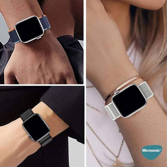 Microsonic Apple Watch Series 10 46mm Hasırlı Kordon Woven Mavi