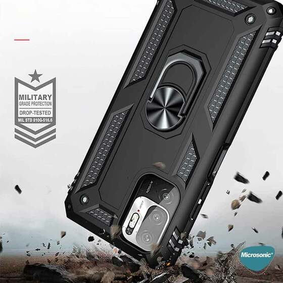 Microsonic Xiaomi Redmi Note 10 5G Kılıf Military Ring Holder Lacivert