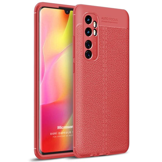 Microsonic Xiaomi Mi Note 10 Lite Kılıf Deri Dokulu Silikon Kırmızı