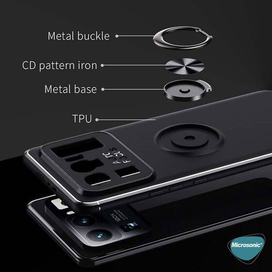 Microsonic Xiaomi Mi 11 Ultra Kılıf Kickstand Ring Holder Siyah