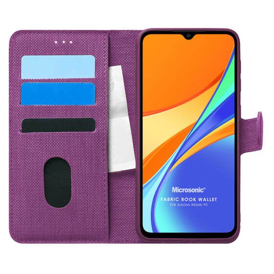 Microsonic Xiaomi Redmi 9C Kılıf Fabric Book Wallet Mor