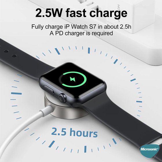 Microsonic Apple Watch Series 8 41mm Masaüstü Manyetik Hızlı Şarj Aygıtı - Type-C Kablosu Beyaz