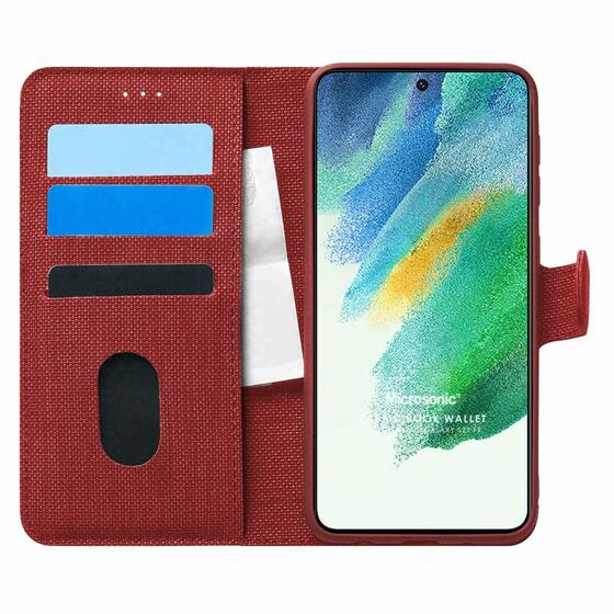 Microsonic Samsung Galaxy S21 FE Kılıf Fabric Book Wallet Kırmızı