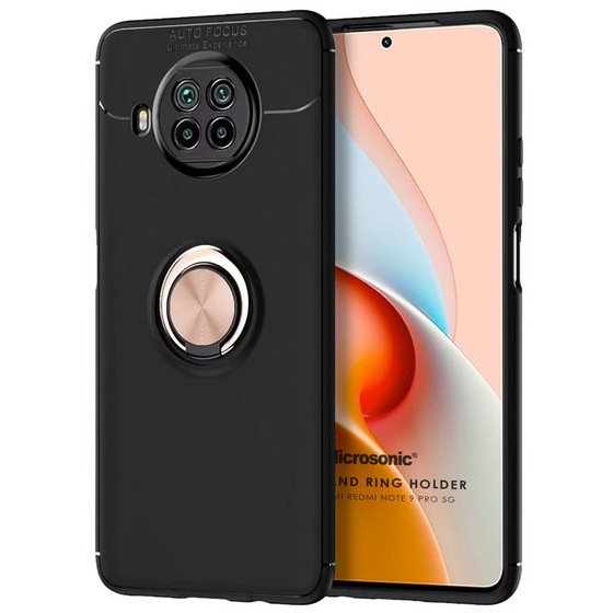 Microsonic Xiaomi Redmi Note 9 Pro 5G Kılıf Kickstand Ring Holder Siyah Rose