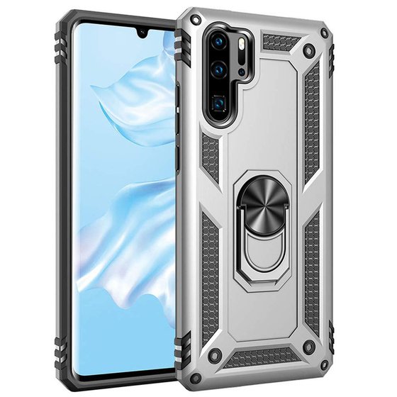 Microsonic Huawei P30 Pro Kılıf Military Ring Holder Gümüş