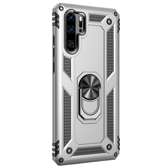 Microsonic Huawei P30 Pro Kılıf Military Ring Holder Gümüş