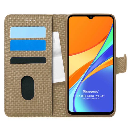 Microsonic Xiaomi Redmi 9C Kılıf Fabric Book Wallet Gold