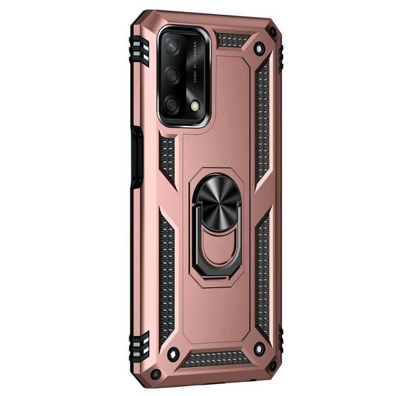 Microsonic Oppo A74 4G Kılıf Military Ring Holder Rose Gold