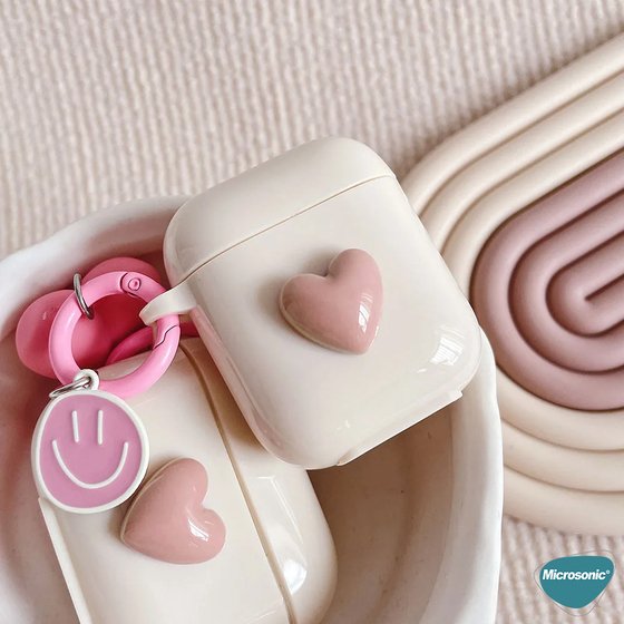 Microsonic Airpods 4.Nesil / ANC Kılıf Süslü Kalp Desenli Rose Gold