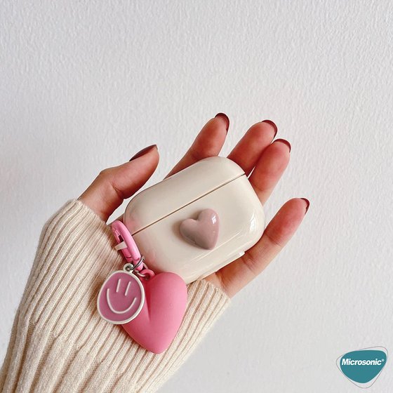Microsonic Airpods 4.Nesil / ANC Kılıf Süslü Kalp Desenli Rose Gold