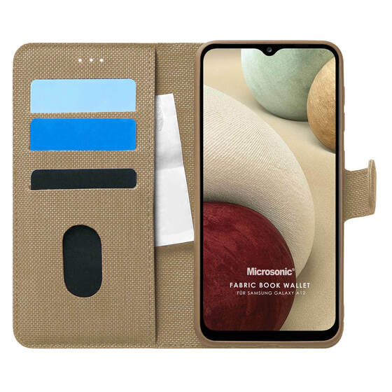 Microsonic Samsung Galaxy A12 Kılıf Fabric Book Wallet Gold