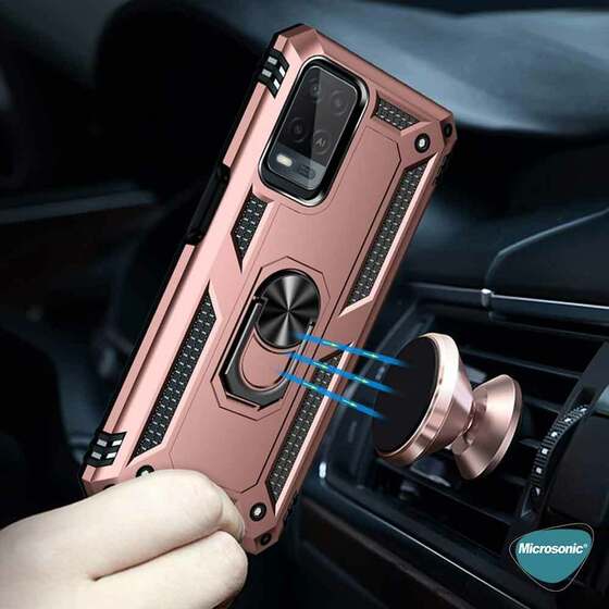 Microsonic Oppo A54 4G Kılıf Military Ring Holder Rose Gold