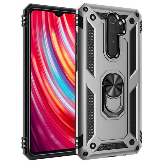 Microsonic Xiaomi Redmi Note 8 Pro Kılıf Military Ring Holder Gümüş