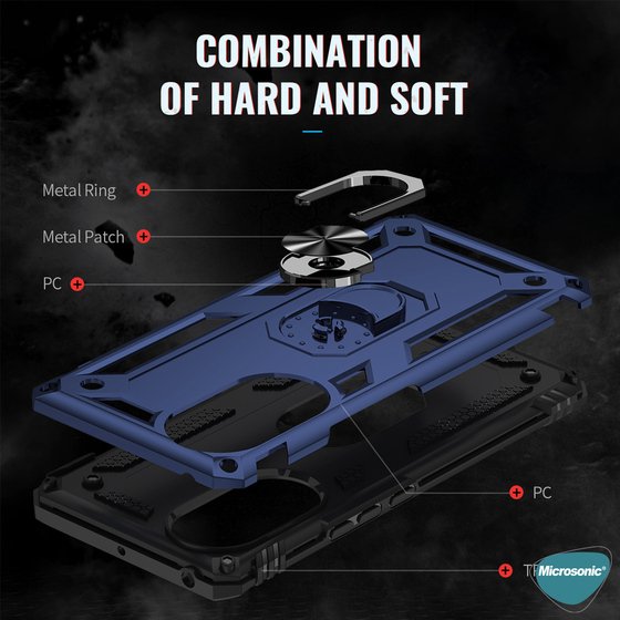 Microsonic Huawei Nova 9 SE Kılıf Military Ring Holder Siyah