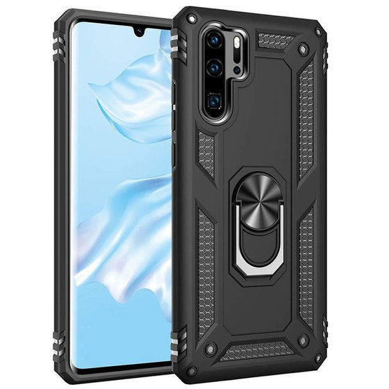 Microsonic Huawei P30 Pro Kılıf Military Ring Holder Siyah