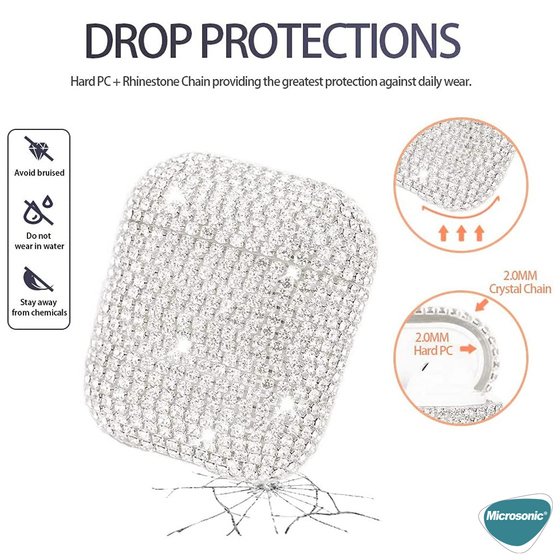 Microsonic Airpods 4.Nesil / ANC Kılıf Diamond Swarovski Görünümlü Taşlı Siyah