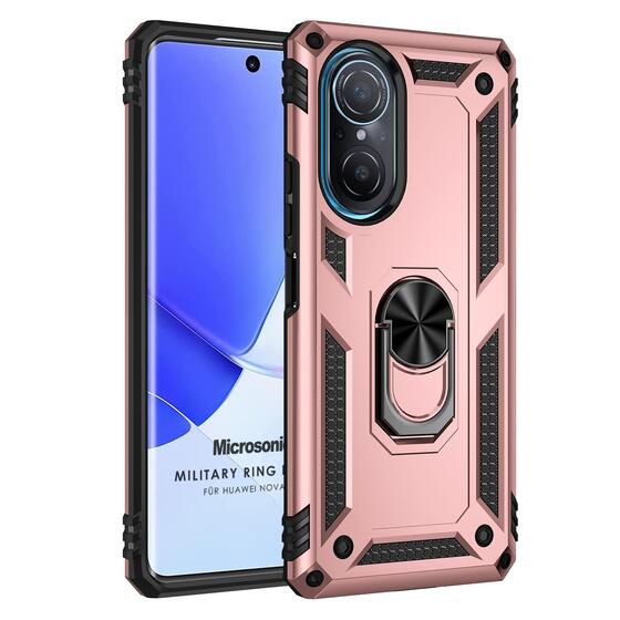 Microsonic Huawei Nova 9 SE Kılıf Military Ring Holder Rose Gold