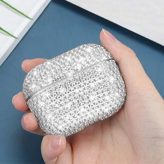 Microsonic Airpods 4.Nesil / ANC Kılıf Diamond Swarovski Görünümlü Taşlı Gümüş