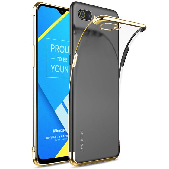 Microsonic Realme C2 Kılıf Skyfall Transparent Clear Gold