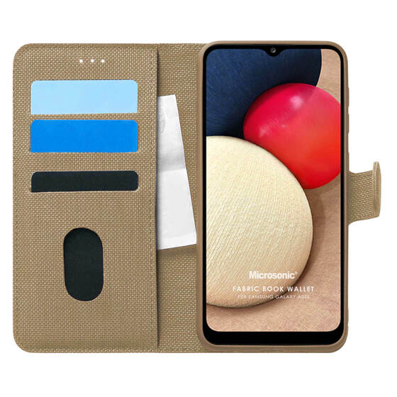 Microsonic Samsung Galaxy A02s Kılıf Fabric Book Wallet Gold