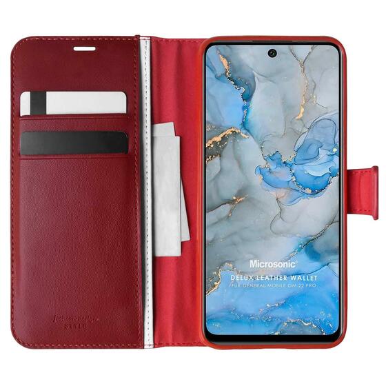 Microsonic General Mobile GM 22 Pro Kılıf Delux Leather Wallet Kırmızı