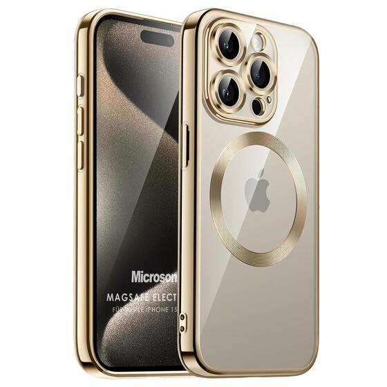 Microsonic Apple iPhone 15 Pro Max Kılıf MagSafe Luxury Electroplate Gold