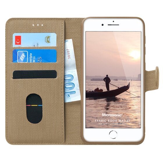 Microsonic Apple iPhone SE 2022 Kılıf Fabric Book Wallet Gold