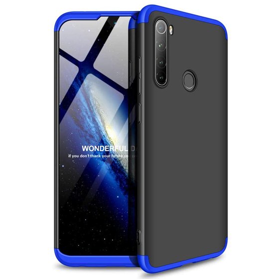 Microsonic Xiaomi Redmi Note 8 Kılıf Double Dip 360 Protective Siyah Mavi