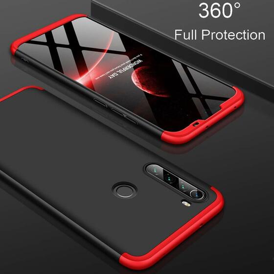 Microsonic Xiaomi Redmi Note 8 Kılıf Double Dip 360 Protective Siyah Kırmızı