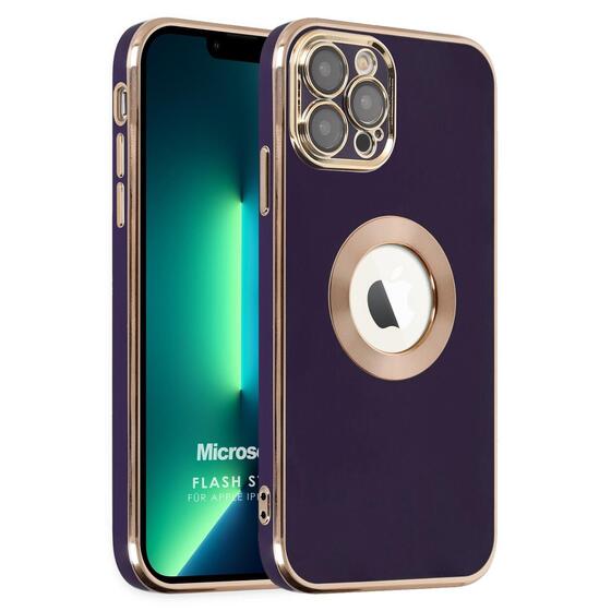 Microsonic Apple iPhone 13 Pro Max Kılıf Flash Stamp Koyu Mor