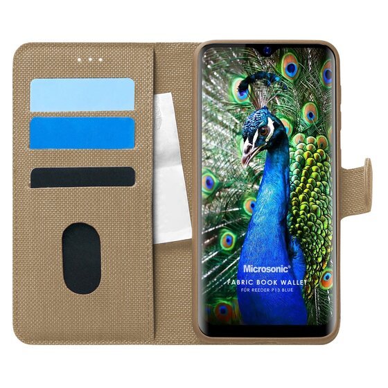 Microsonic Reeder P13 Blue Kılıf Fabric Book Wallet Gold