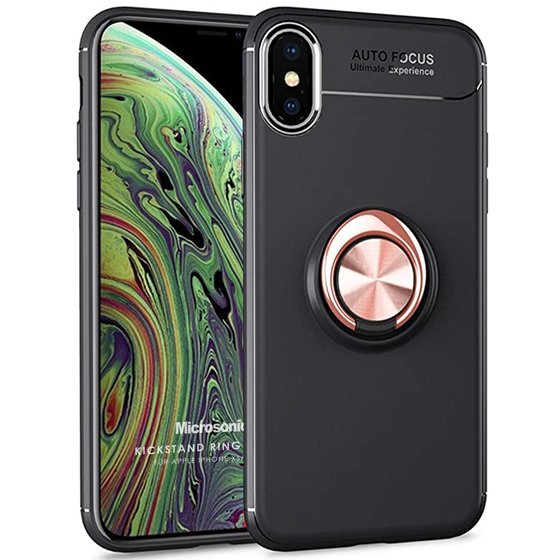 Microsonic Apple iPhone XS Max Kılıf Kickstand Ring Holder Siyah Rose